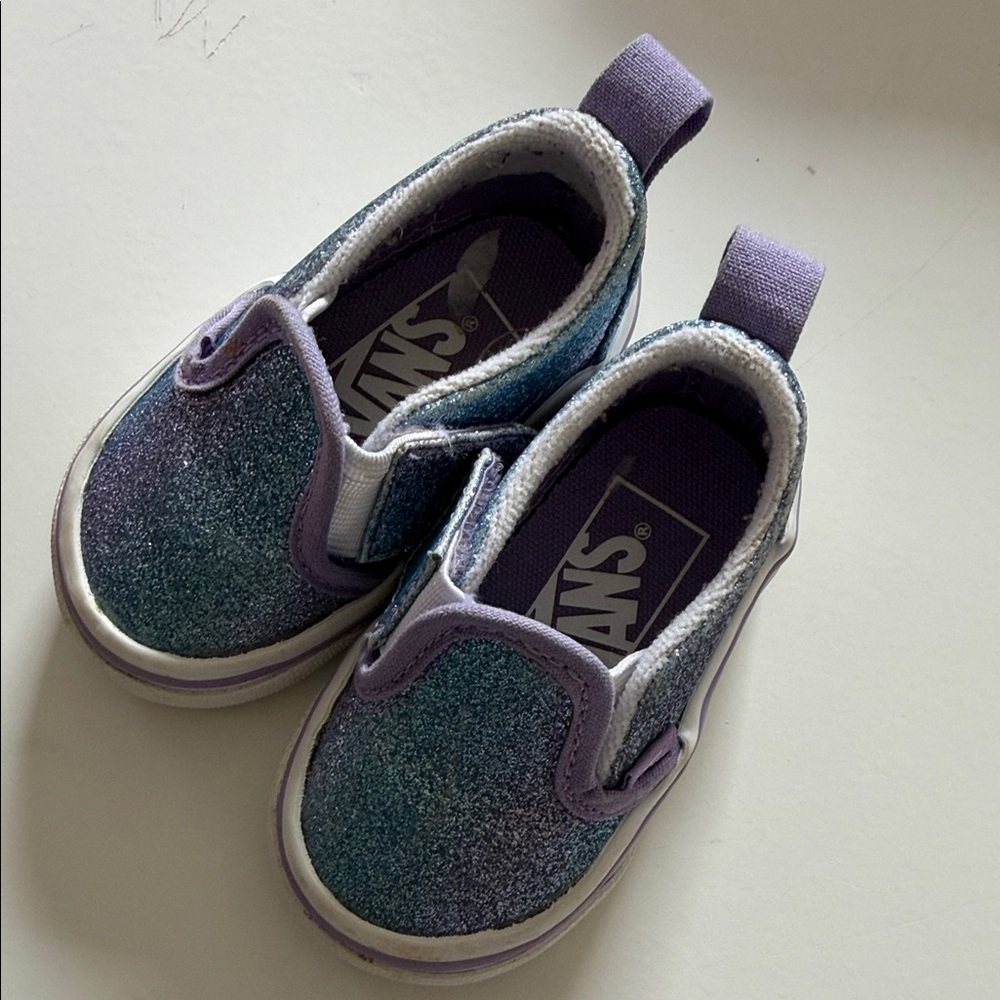 Vans Kids Glitter Slip-On Sneakers in Purple and Teal